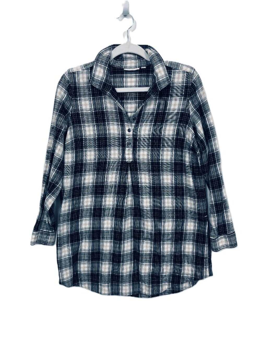 J. Jill Uncommon Threads Black Cream Plaid Tunic Size S